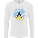 Torn Saint Lucia Flag Lucian Day Football Mens Long Sleeve T-Shirt White