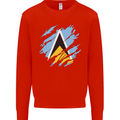 Torn Saint Lucia Flag Lucian Day Football Mens Sweatshirt Jumper Bright Red
