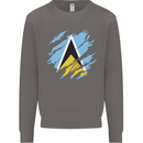 Torn Saint Lucia Flag Lucian Day Football Mens Sweatshirt Jumper Charcoal