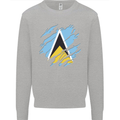 Torn Saint Lucia Flag Lucian Day Football Mens Sweatshirt Jumper Sports Grey
