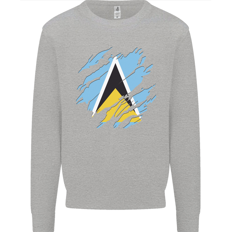 Torn Saint Lucia Flag Lucian Day Football Mens Sweatshirt Jumper Sports Grey