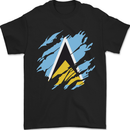 Torn Saint Lucia Flag Lucian Day Football Mens T-Shirt 100% Cotton Black