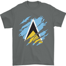 Torn Saint Lucia Flag Lucian Day Football Mens T-Shirt 100% Cotton Charcoal