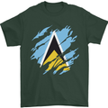 Torn Saint Lucia Flag Lucian Day Football Mens T-Shirt 100% Cotton Forest Green