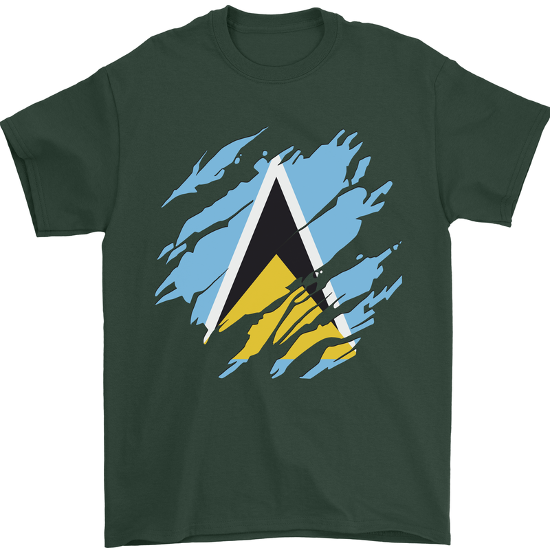 Torn Saint Lucia Flag Lucian Day Football Mens T-Shirt 100% Cotton Forest Green