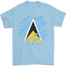 Torn Saint Lucia Flag Lucian Day Football Mens T-Shirt 100% Cotton Light Blue