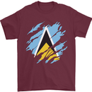 Torn Saint Lucia Flag Lucian Day Football Mens T-Shirt 100% Cotton Maroon