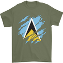 Torn Saint Lucia Flag Lucian Day Football Mens T-Shirt 100% Cotton Military Green