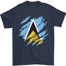 Torn Saint Lucia Flag Lucian Day Football Mens T-Shirt 100% Cotton Navy Blue