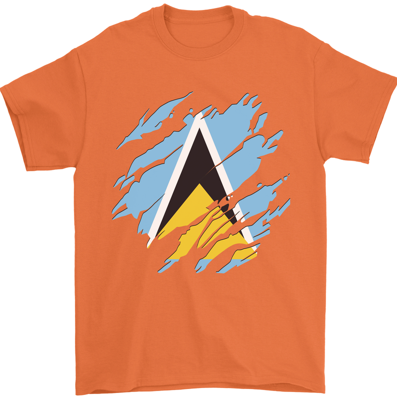 Torn Saint Lucia Flag Lucian Day Football Mens T-Shirt 100% Cotton Orange