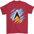 Torn Saint Lucia Flag Lucian Day Football Mens T-Shirt 100% Cotton Red