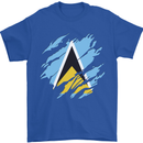 Torn Saint Lucia Flag Lucian Day Football Mens T-Shirt 100% Cotton Royal Blue