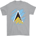 Torn Saint Lucia Flag Lucian Day Football Mens T-Shirt 100% Cotton Sports Grey