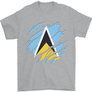 Torn Saint Lucia Flag Lucian Day Football Mens T-Shirt 100% Cotton Sports Grey