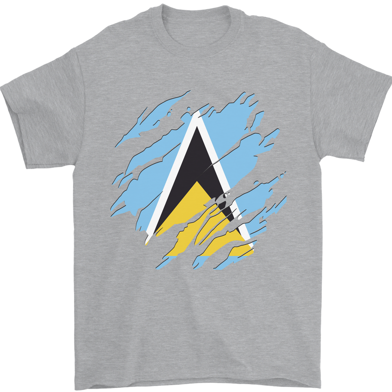 Torn Saint Lucia Flag Lucian Day Football Mens T-Shirt 100% Cotton Sports Grey
