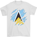 Torn Saint Lucia Flag Lucian Day Football Mens T-Shirt 100% Cotton White