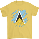 Torn Saint Lucia Flag Lucian Day Football Mens T-Shirt 100% Cotton Yellow