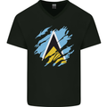 Torn Saint Lucia Flag Lucian Day Football Mens V-Neck Cotton T-Shirt Black