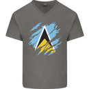 Torn Saint Lucia Flag Lucian Day Football Mens V-Neck Cotton T-Shirt Charcoal