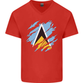 Torn Saint Lucia Flag Lucian Day Football Mens V-Neck Cotton T-Shirt Red