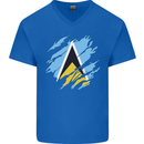 Torn Saint Lucia Flag Lucian Day Football Mens V-Neck Cotton T-Shirt Royal Blue