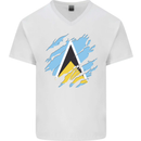 Torn Saint Lucia Flag Lucian Day Football Mens V-Neck Cotton T-Shirt White