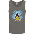 Torn Saint Lucia Flag Lucian Day Football Mens Vest Tank Top Charcoal