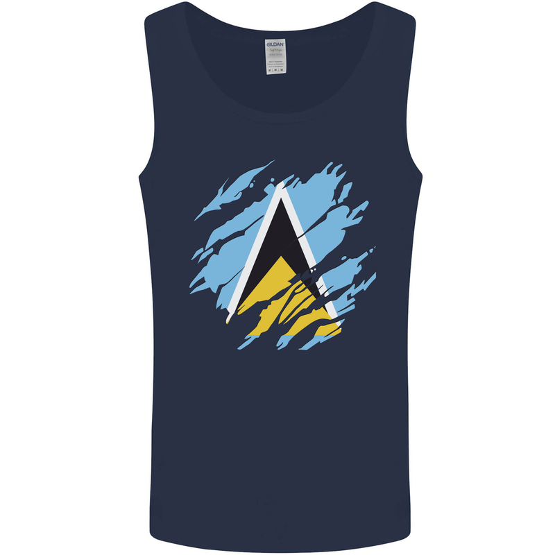 Torn Saint Lucia Flag Lucian Day Football Mens Vest Tank Top Navy Blue