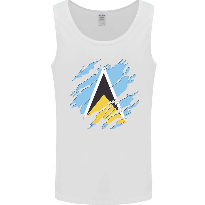 Torn Saint Lucia Flag Lucian Day Football Mens Vest Tank Top White