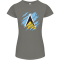 Torn Saint Lucia Flag Lucian Day Football Womens Petite Cut T-Shirt Charcoal