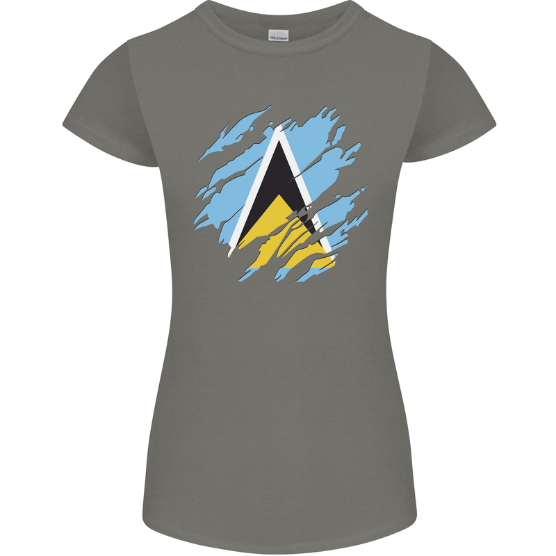 Torn Saint Lucia Flag Lucian Day Football Womens Petite Cut T-Shirt Charcoal