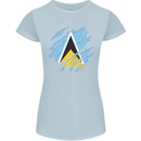 Torn Saint Lucia Flag Lucian Day Football Womens Petite Cut T-Shirt Light Blue