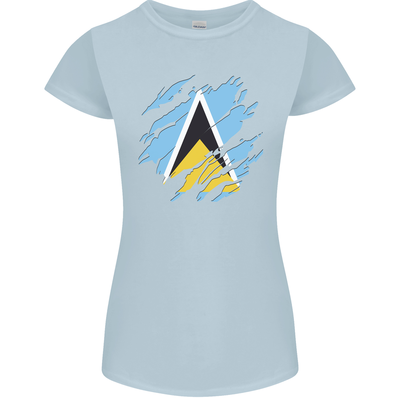 Torn Saint Lucia Flag Lucian Day Football Womens Petite Cut T-Shirt Light Blue