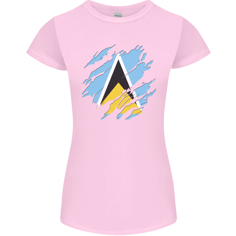Torn Saint Lucia Flag Lucian Day Football Womens Petite Cut T-Shirt Light Pink