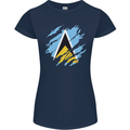 Torn Saint Lucia Flag Lucian Day Football Womens Petite Cut T-Shirt Navy Blue