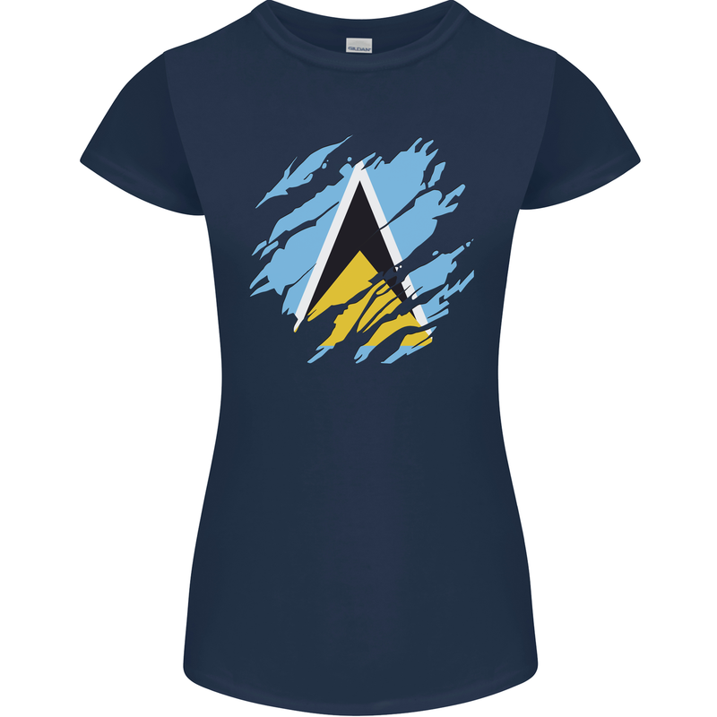 Torn Saint Lucia Flag Lucian Day Football Womens Petite Cut T-Shirt Navy Blue