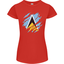 Torn Saint Lucia Flag Lucian Day Football Womens Petite Cut T-Shirt Red