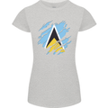 Torn Saint Lucia Flag Lucian Day Football Womens Petite Cut T-Shirt Sports Grey