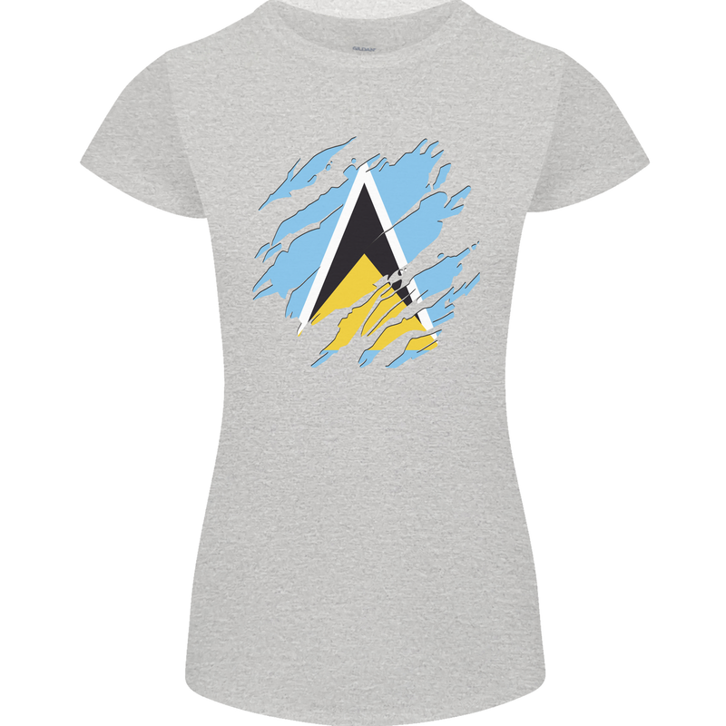 Torn Saint Lucia Flag Lucian Day Football Womens Petite Cut T-Shirt Sports Grey