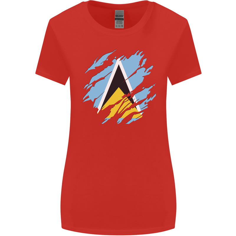 Torn Saint Lucia Flag Lucian Day Football Womens Wider Cut T-Shirt Red