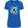 Torn Saint Lucia Flag Lucian Day Football Womens Wider Cut T-Shirt Royal Blue
