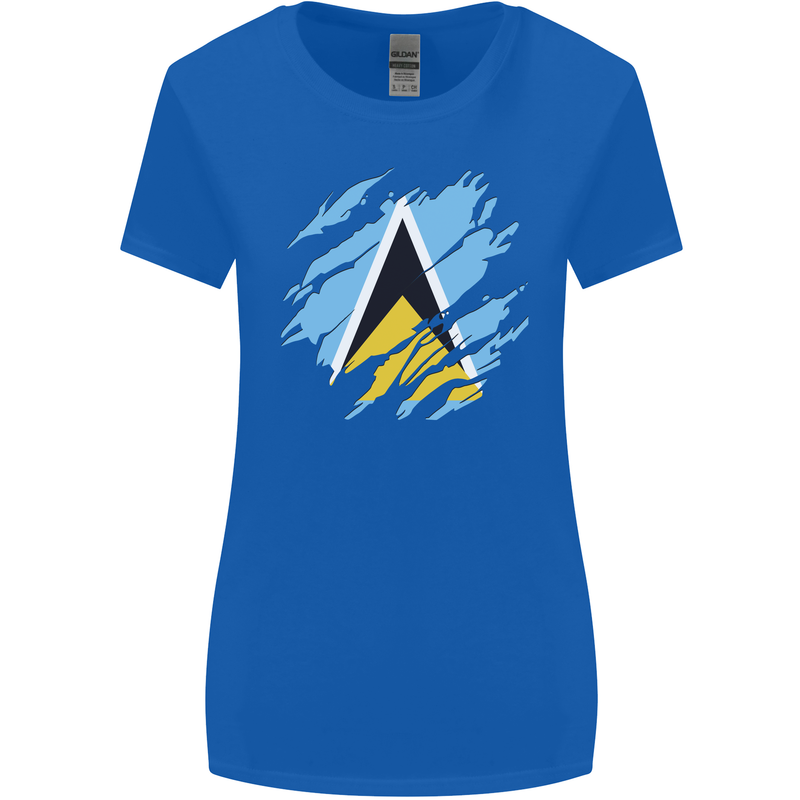 Torn Saint Lucia Flag Lucian Day Football Womens Wider Cut T-Shirt Royal Blue