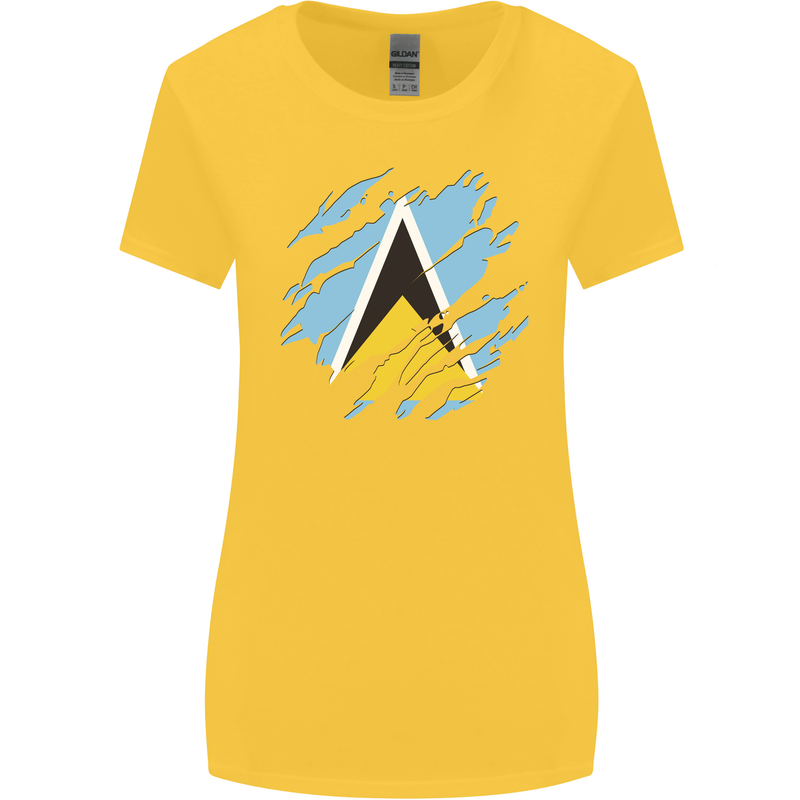 Torn Saint Lucia Flag Lucian Day Football Womens Wider Cut T-Shirt Yellow