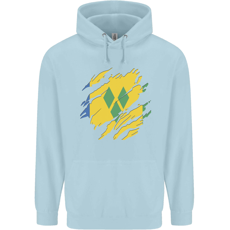 Torn Saint Vincent and Grenadines Flag Football Childrens Kids Hoodie Light Blue