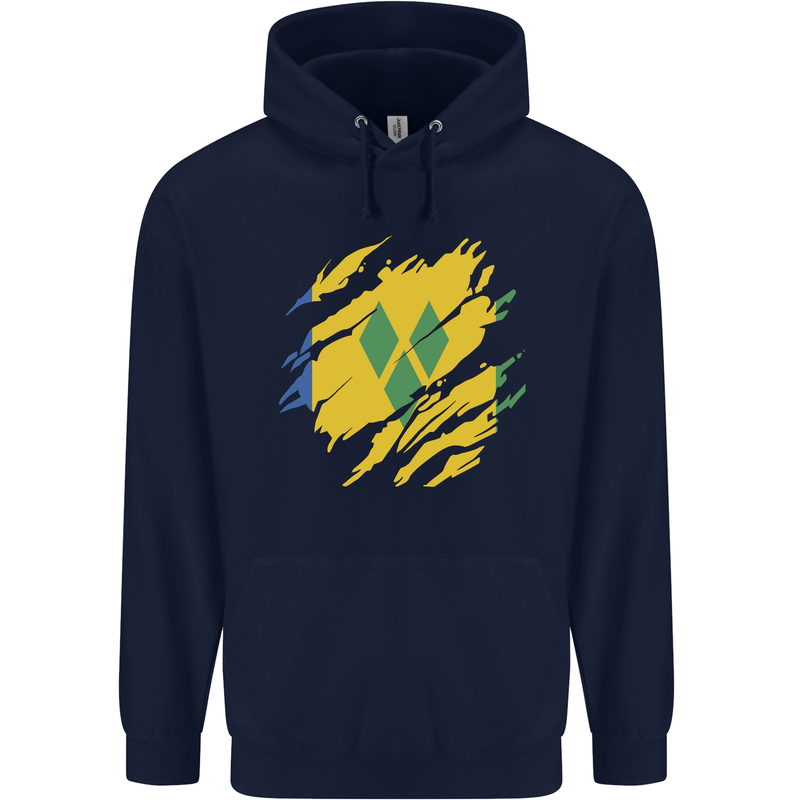 Torn Saint Vincent and Grenadines Flag Football Childrens Kids Hoodie Navy Blue