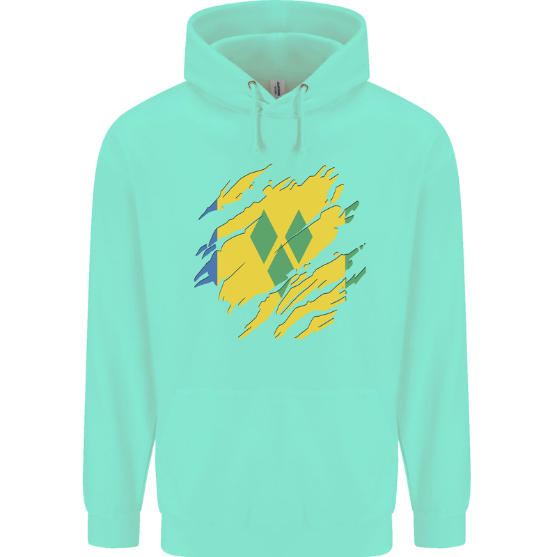 Torn Saint Vincent and Grenadines Flag Football Childrens Kids Hoodie Peppermint