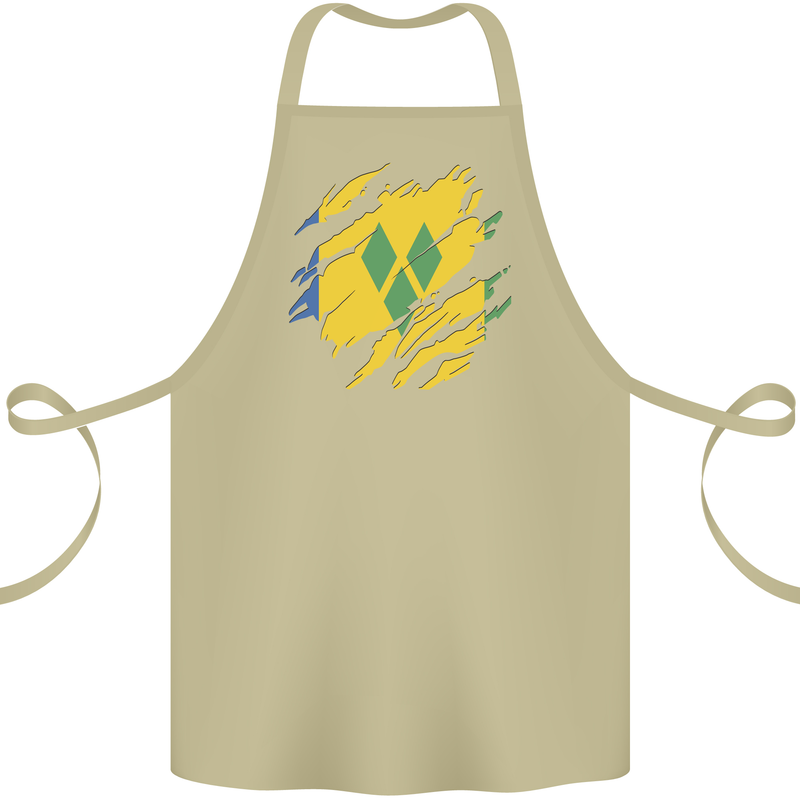 Torn Saint Vincent and Grenadines Flag Football Cotton Apron 100% Organic Khaki