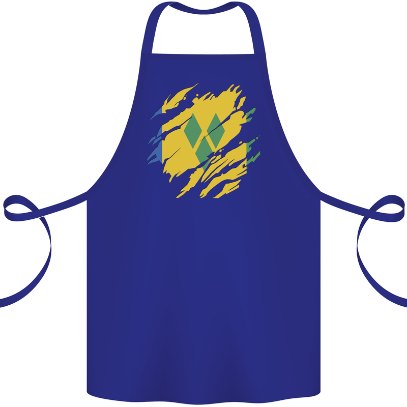 Torn Saint Vincent and Grenadines Flag Football Cotton Apron 100% Organic Royal Blue