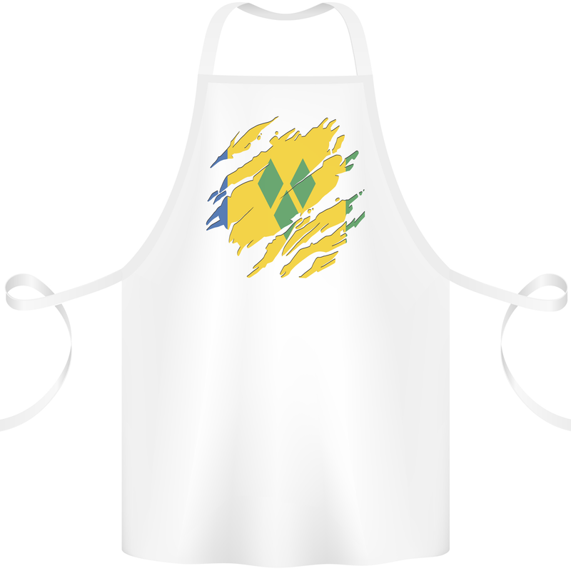 Torn Saint Vincent and Grenadines Flag Football Cotton Apron 100% Organic White