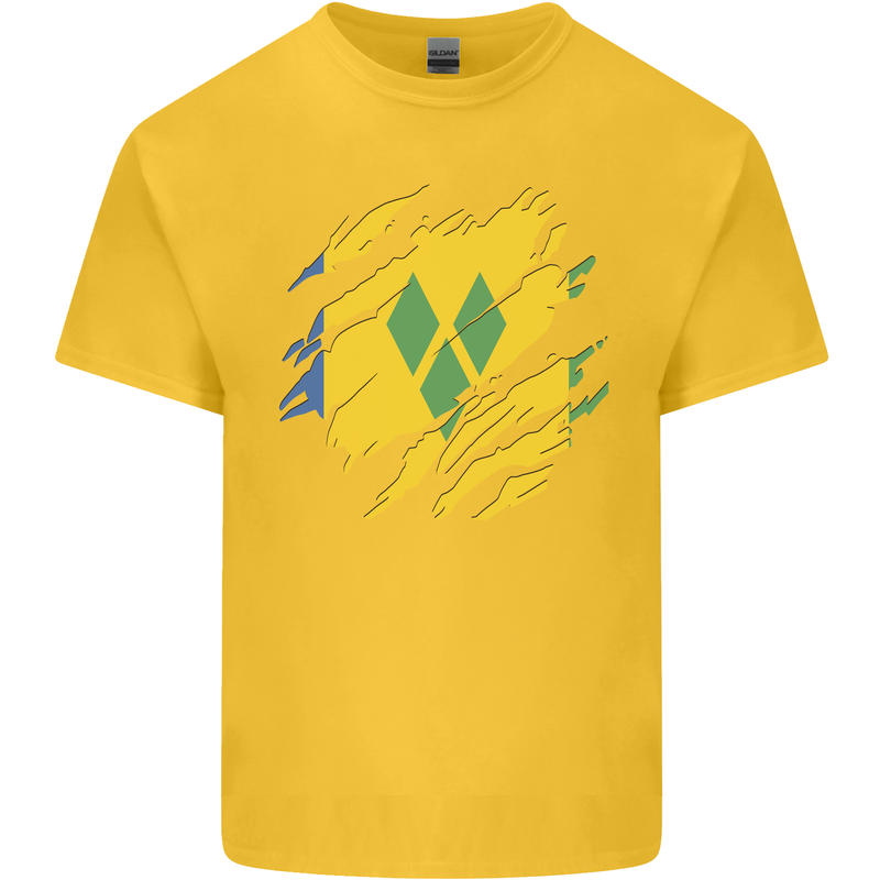 Torn Saint Vincent and Grenadines Flag Football Kids T-Shirt Childrens Yellow